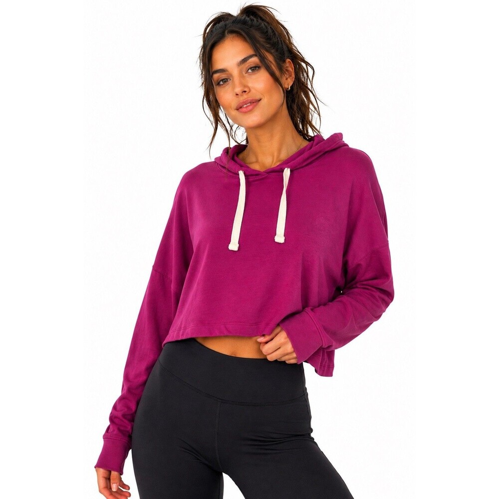 Better Together AS Revival Crop Hoodie Magenta Modal Drawstring Sweatshirt M